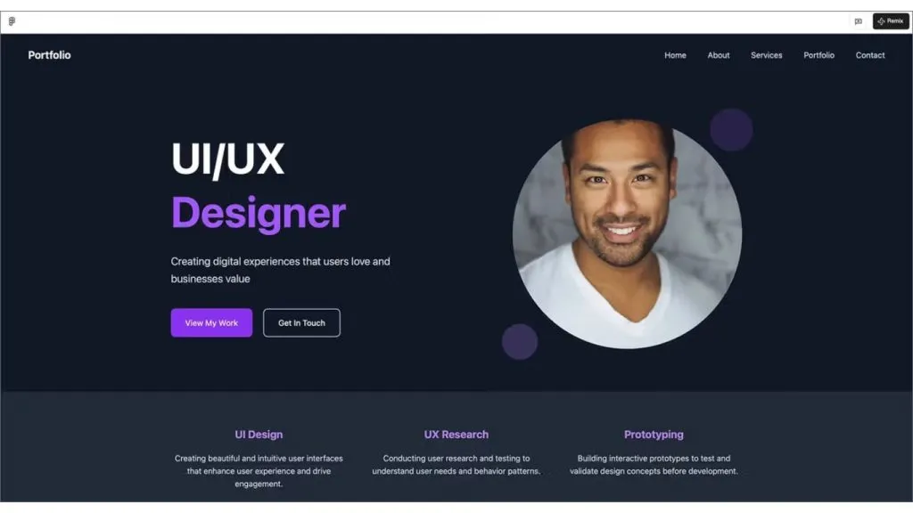 mẫu website AI dành cho Portfolio của nhà thiết kế UI/UX