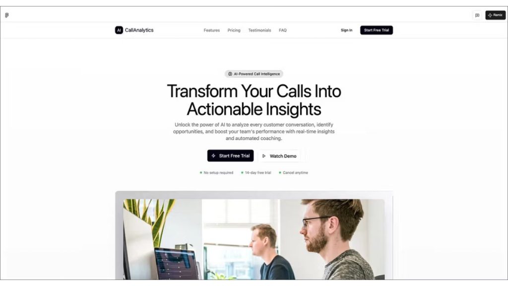 landing page saas phân tích cuộc gọi tích hợp AI