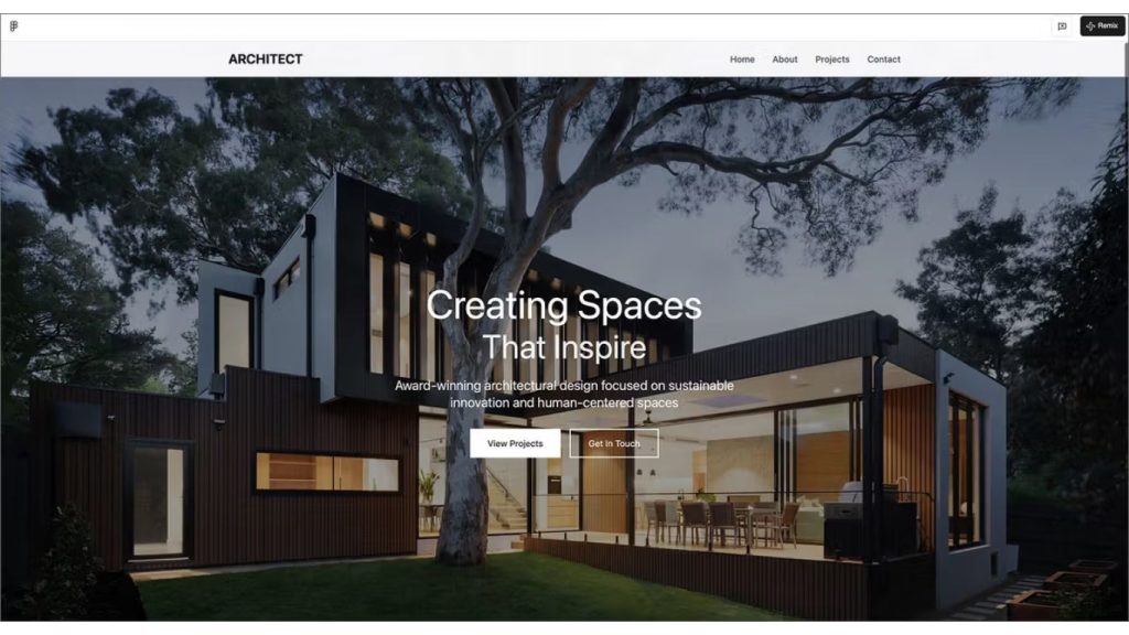 mẫu website AI dành cho hồ sơ năng lực kiến trúc