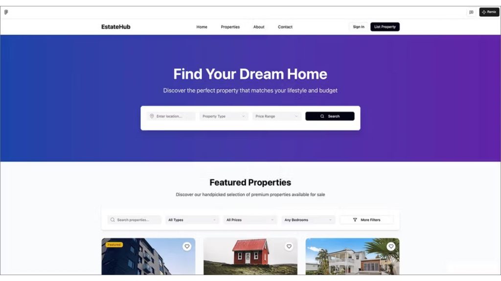 mẫu website AI dành cho lĩnh vực bất động sản