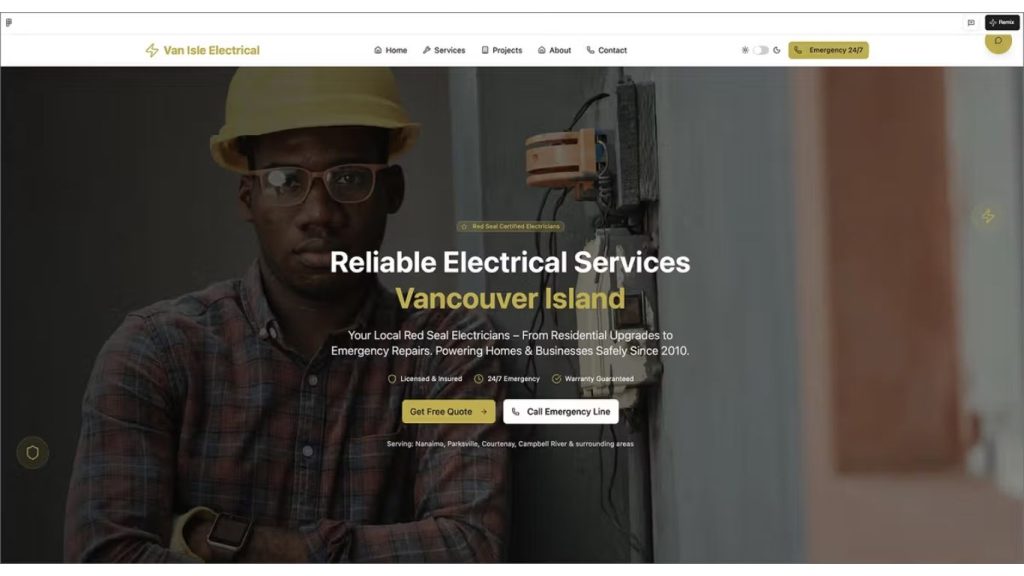 mẫu website dịch vụ điện Van Isle