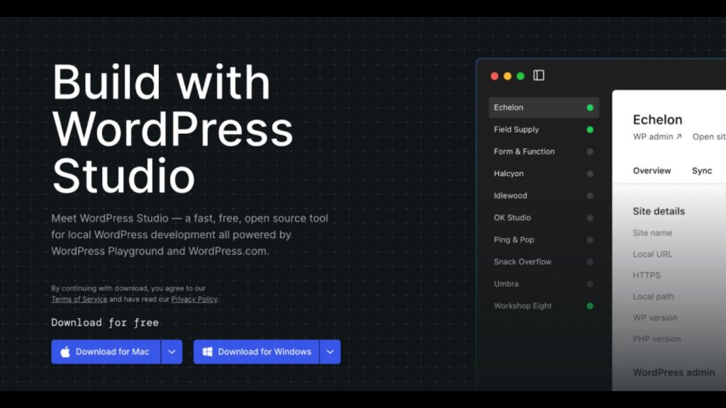 cài đặt và bắt đầu dự án mới với wordpress studio