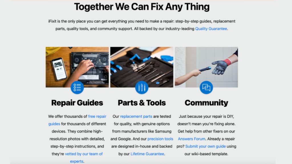 ví dụ về cách thiết lập trang Giới thiệu chuyên nghiệp của iFixit