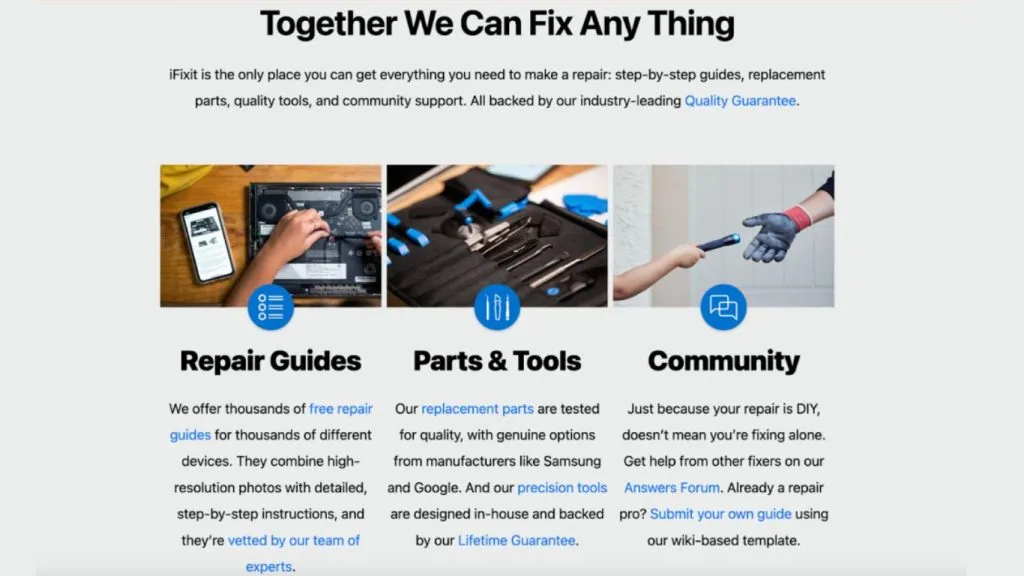 ví dụ về cách thiết lập trang Giới thiệu chuyên nghiệp của iFixit