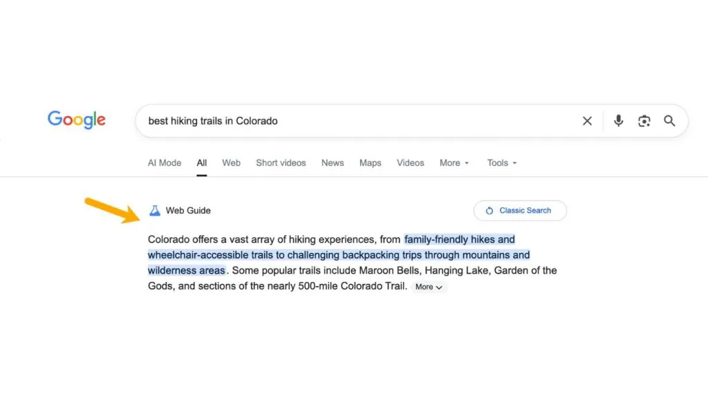 Google Web Guide AI SERP