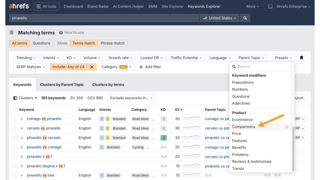 Ahrefs Keywords Explorer lọc keyword