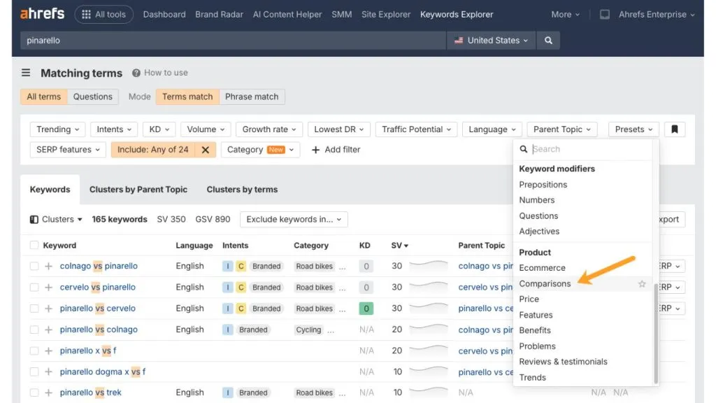 Ahrefs Keywords Explorer lọc keyword