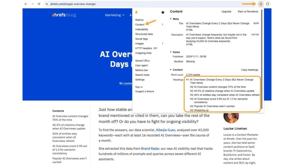 Google Web Guide heading structure