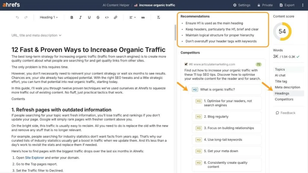 Google Web Guide heading optimization