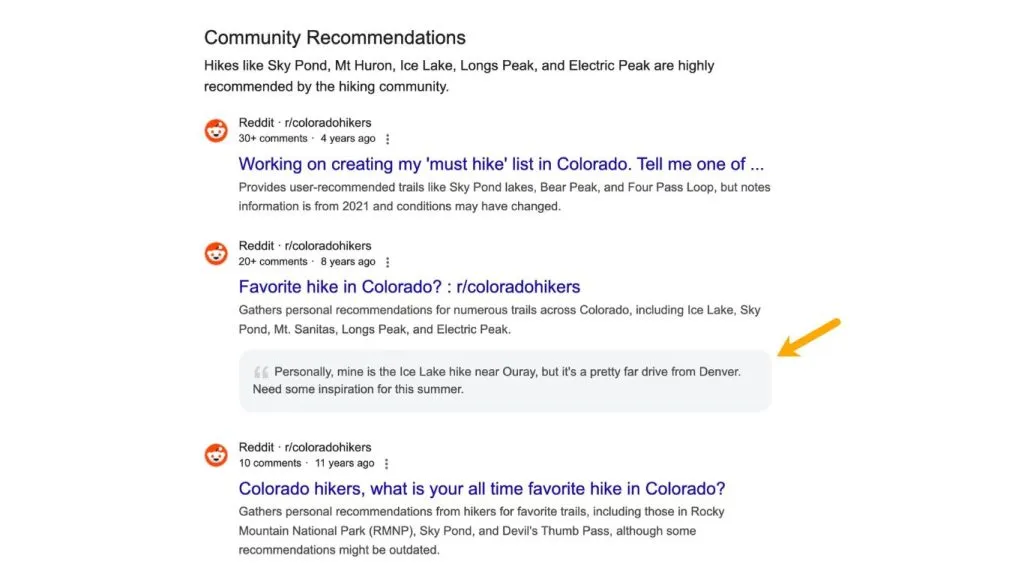 Google Web Guide Reddit results