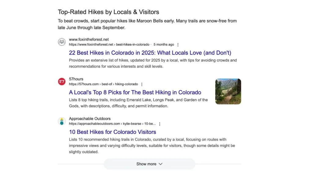Google Web Guide content ranking