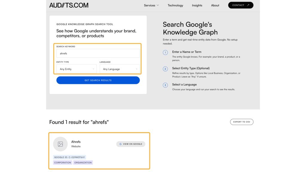 Giao diện công cụ kiểm tra Knowledge Graph của Carl Hendy