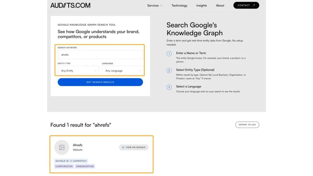 Giao diện công cụ kiểm tra Knowledge Graph của Carl Hendy