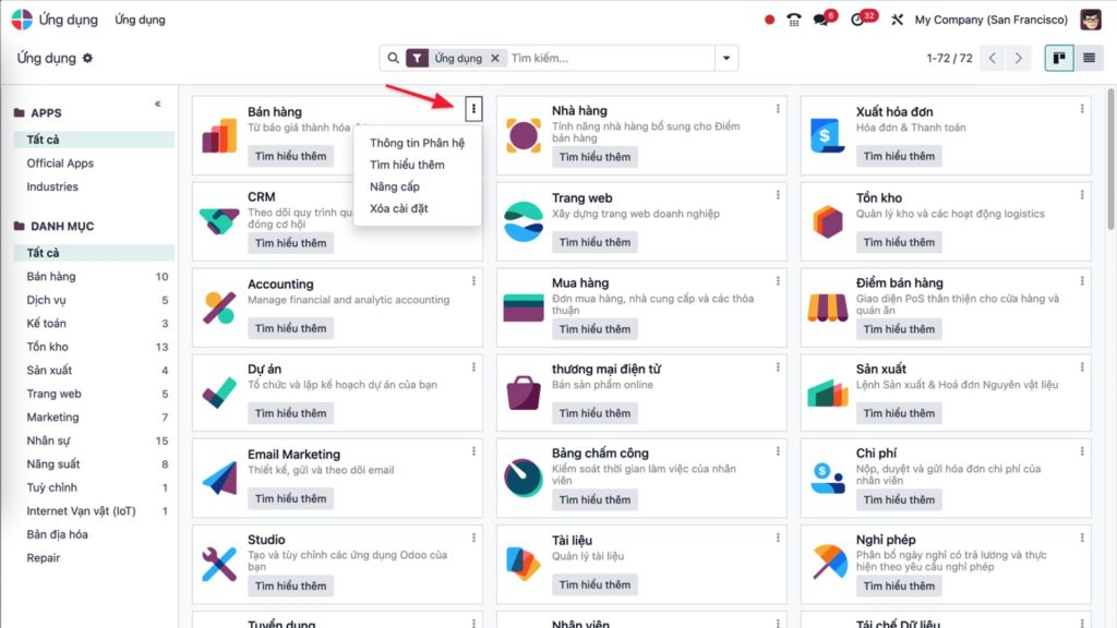 Giao diện Odoo ERP