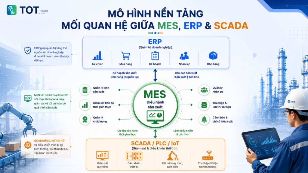 Mối quan hệ giữa hệ thống MES và ERP, SCADA