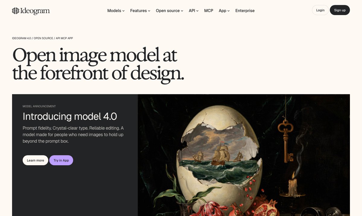 Ideogram homepage introducing model 4.0
