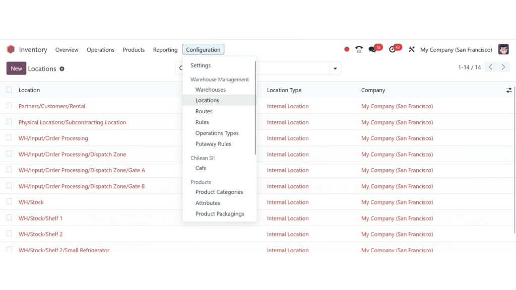 Phần mềm quản lý kho theo vị trí Odoo Inventory