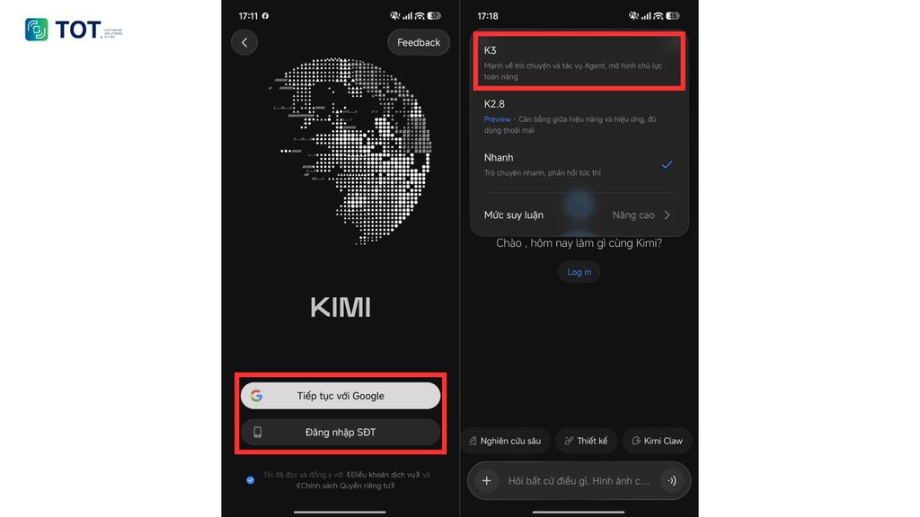 Đăng nhập Kimi AI trên điện thoại di động