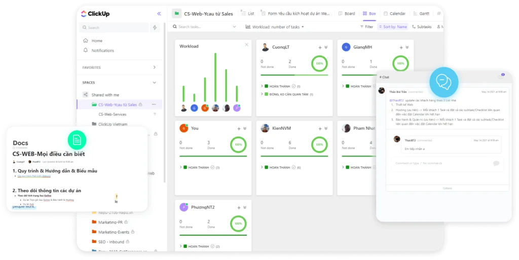 ClickUp – phần mềm quản lý công việc với task, Gantt, Dashboard và Goals.