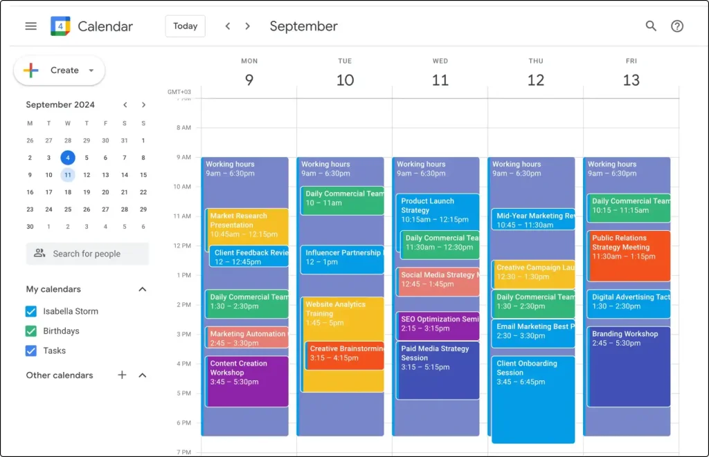 Google Calendar – ứng dụng lịch làm việc hỗ trợ sắp xếp lịch trình theo ngày.