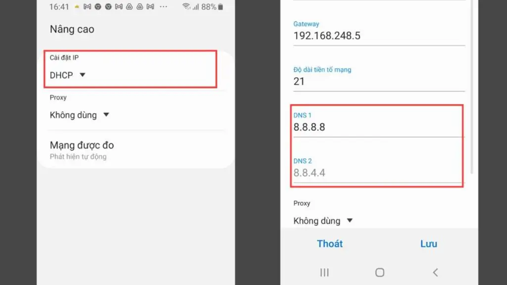 Đối DNS 8.8.8.8 trên hệ điều hành Android