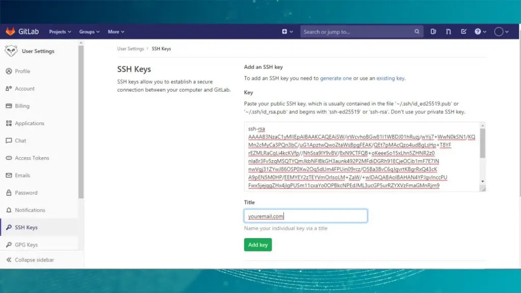Thêm SSH key vào GitLab