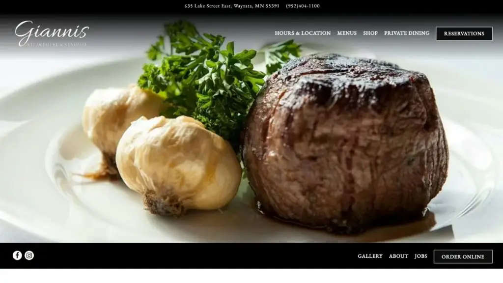 Giao diện website nhà hàng Gianni’s Steakhouse