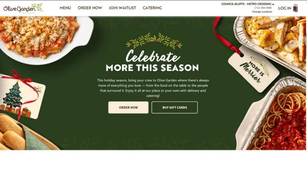 Giao diện website Olive Garden