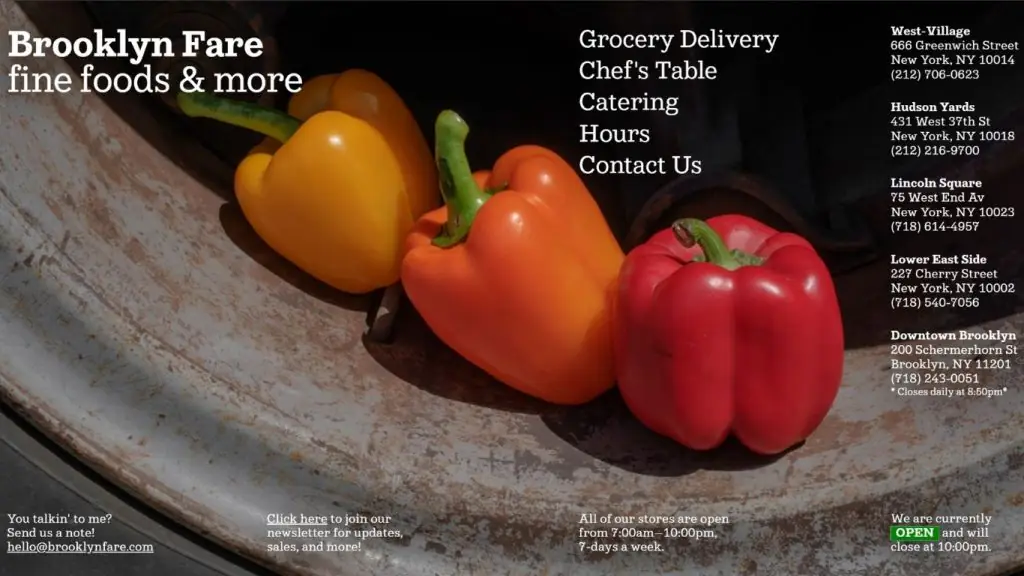 Giao diện website thực phẩm - Brooklyn Fare