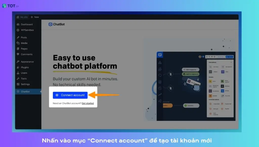 Nhấn vào mục “Connect account” để tạo tài khoản mới