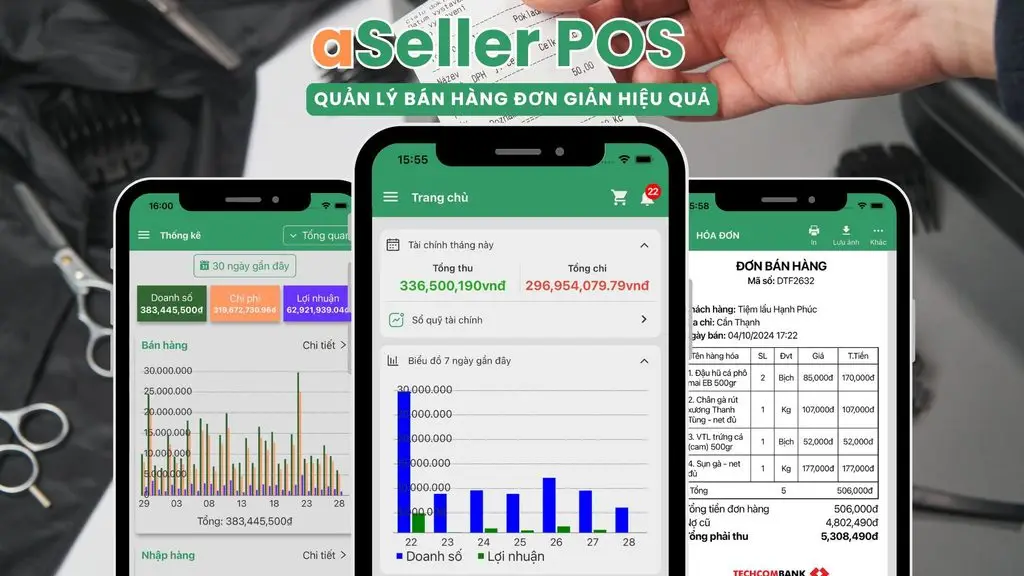 The aSeller POS offline sales management app interface on a phone