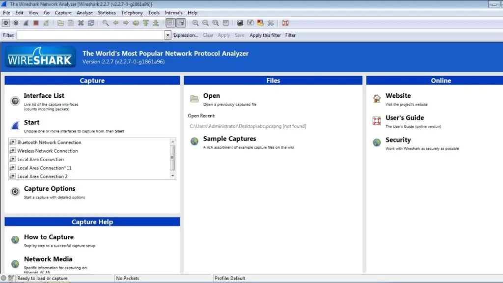 công cụ kiểm tra bảo mật trang web Wireshark