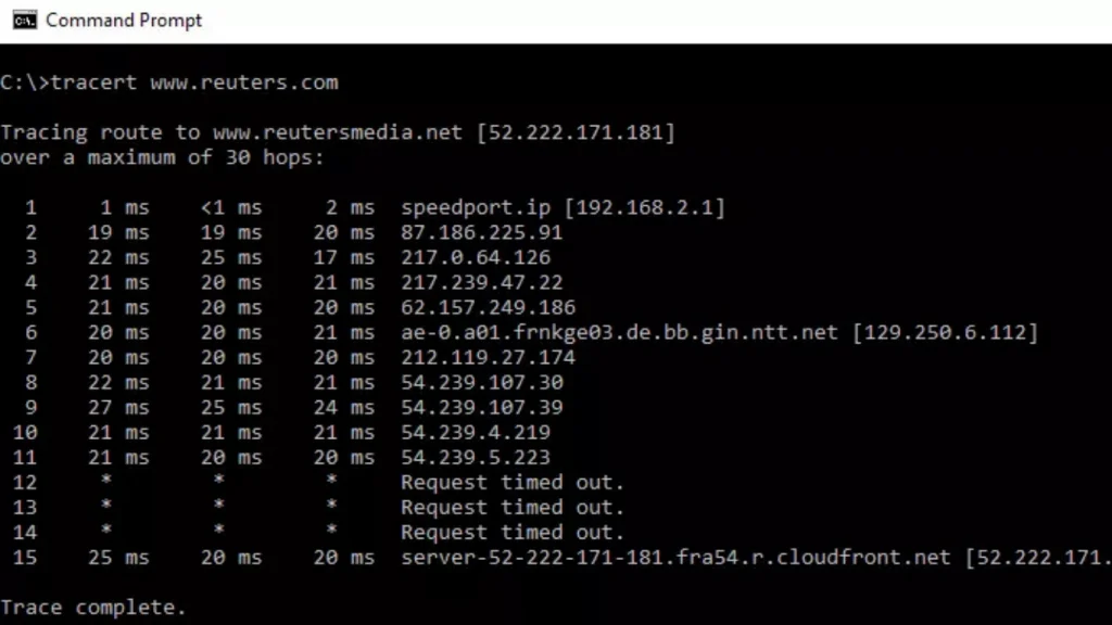 Kiểm tra lỗi web bằng lệnh tracert để phát hiện điểm nghẽn trên đường truyền mạng