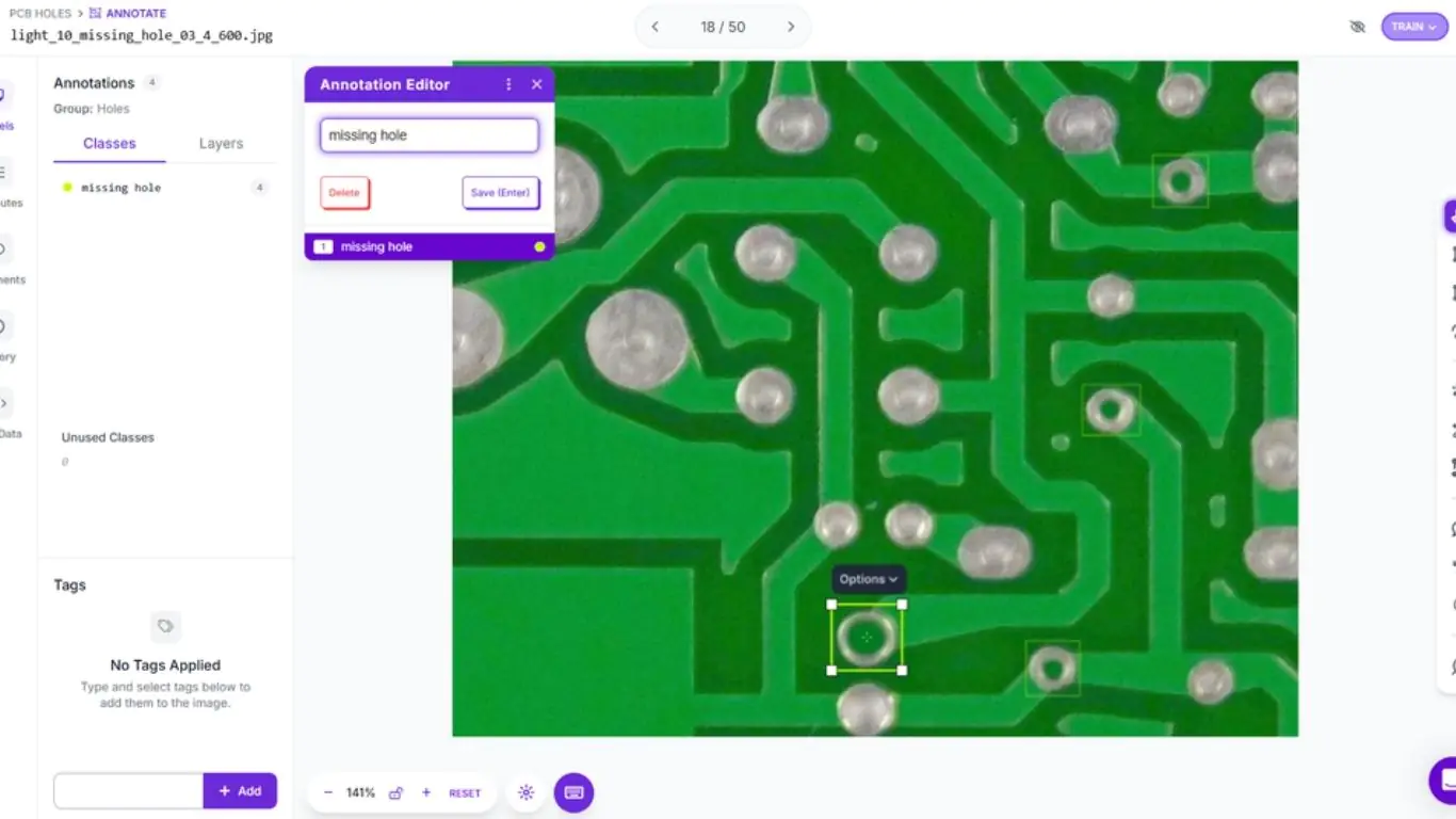 Chú thích hình ảnh để phát hiện lỗi PCB trong Roboflow