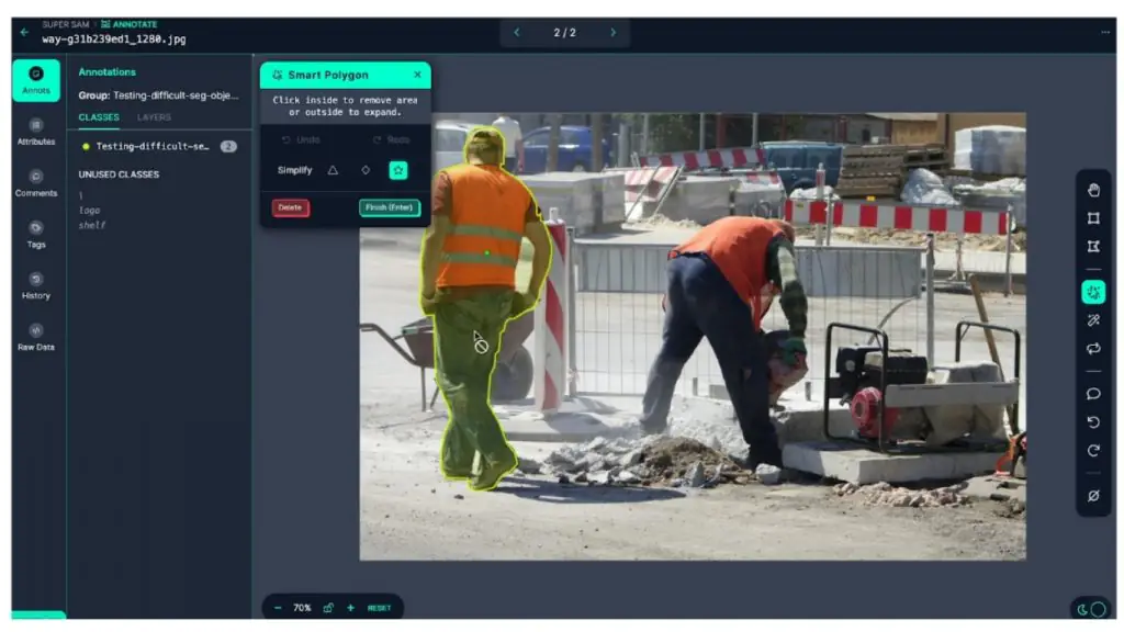 Smart Polygon sử dụng SAM trong Roboflow Annotate