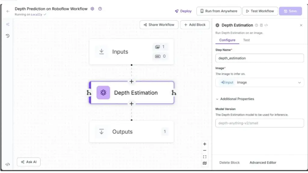 Chạy workflow ước lượng độ sâu