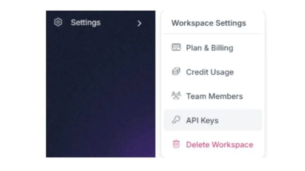 API key có thể tìm thấy trong Workspace Settings của project. 