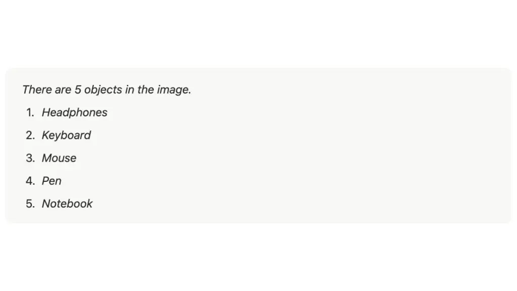 kết quả đầu ra của prompt "Count the number of objects in the image"