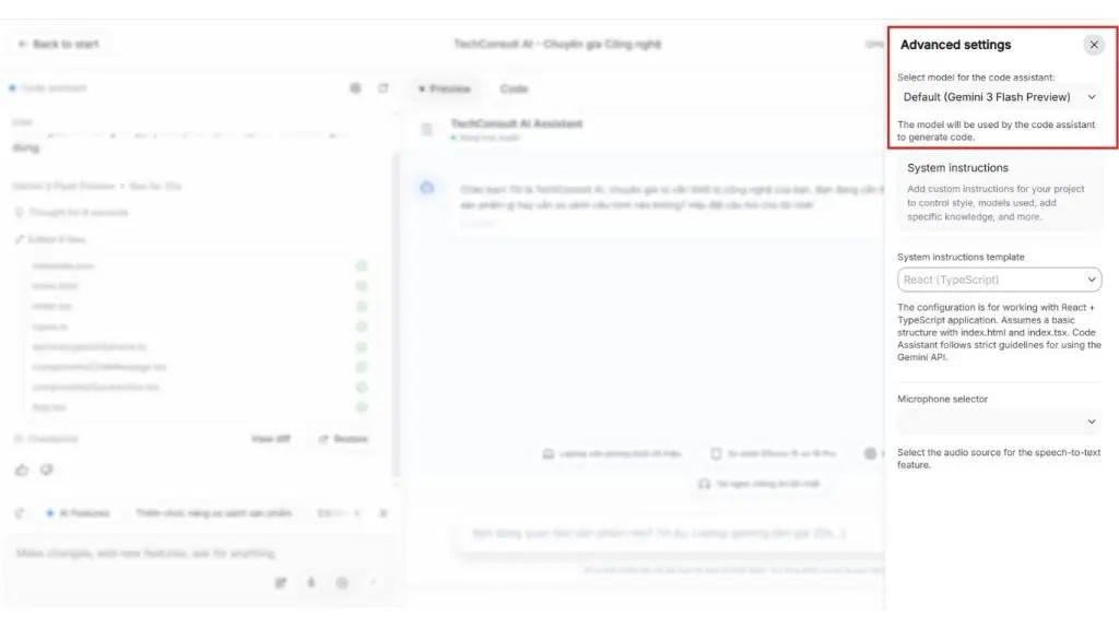 chọn model Gemini Google AI Studio