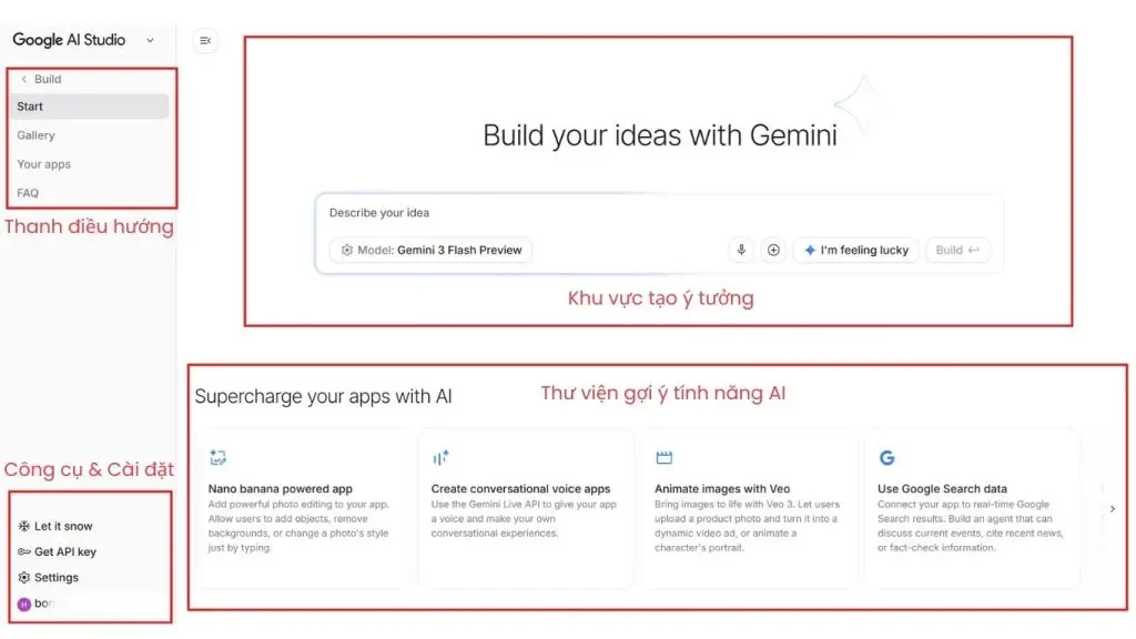giao diện app Google AI Studio
