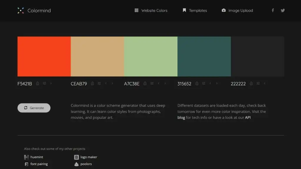 Colormind tạo bảng màu bằng AI