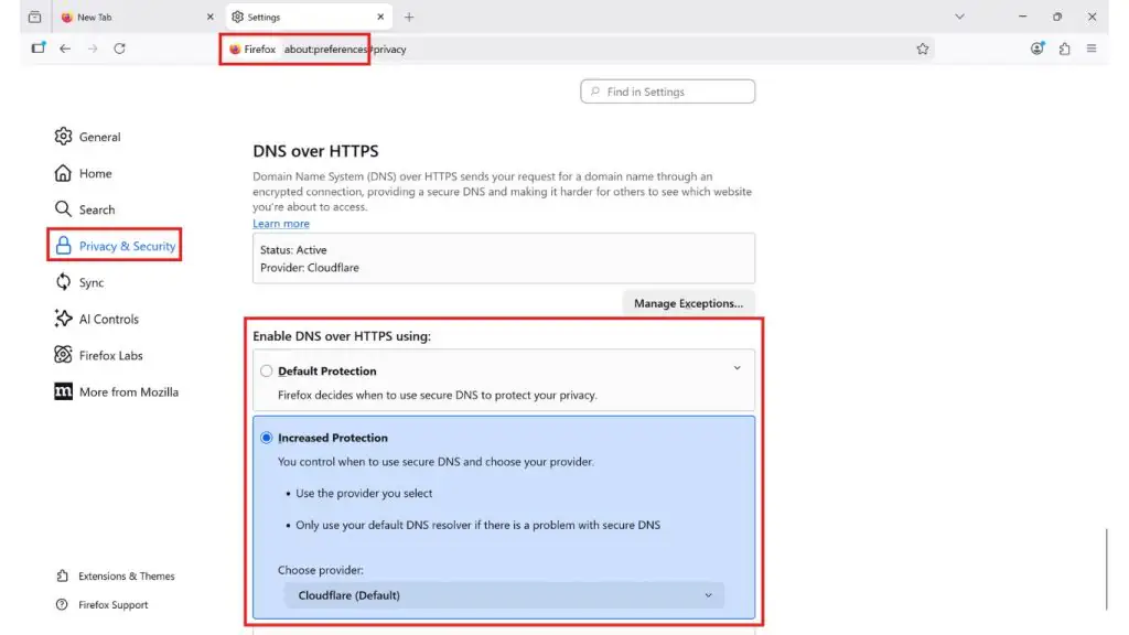 enabling DoH in Mozilla Firefox