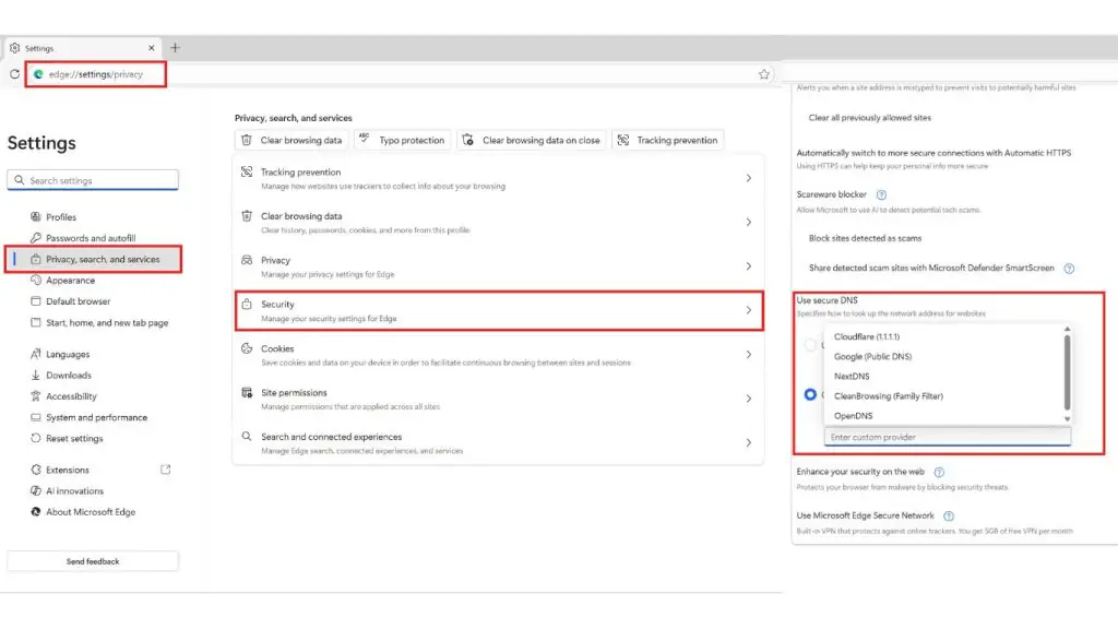 enabling DoH in Microsoft Edge
