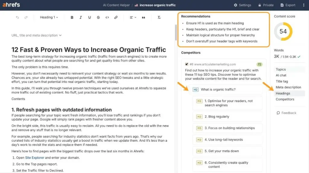Google Web Guide heading optimization