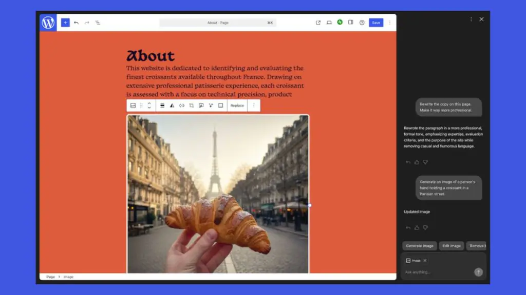 trợ lý ai của wordpress xuất hiện trong trình soạn thảo