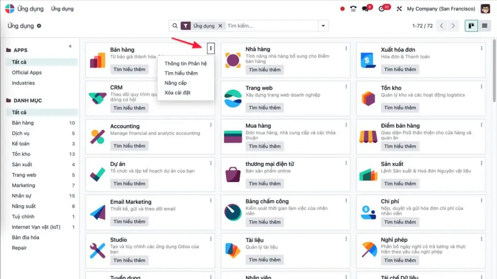 The Odoo ERP interface