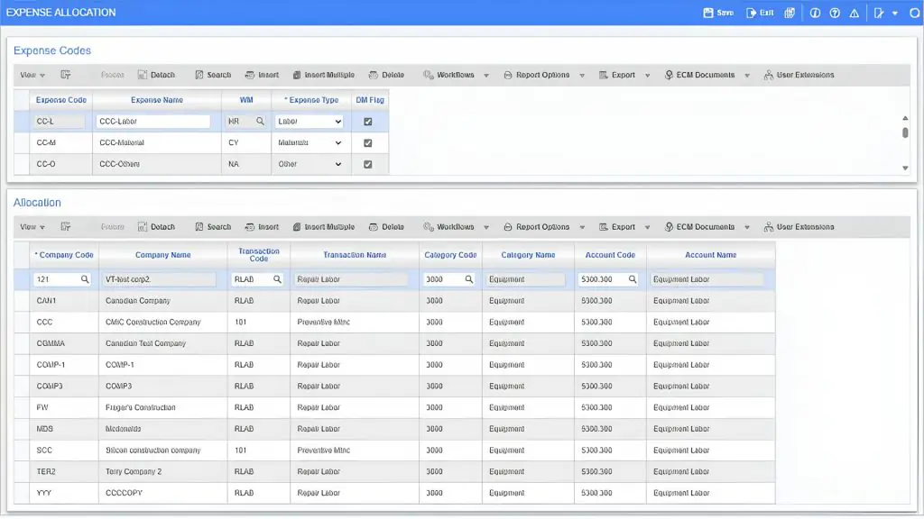 The CMiC ERP software interface
