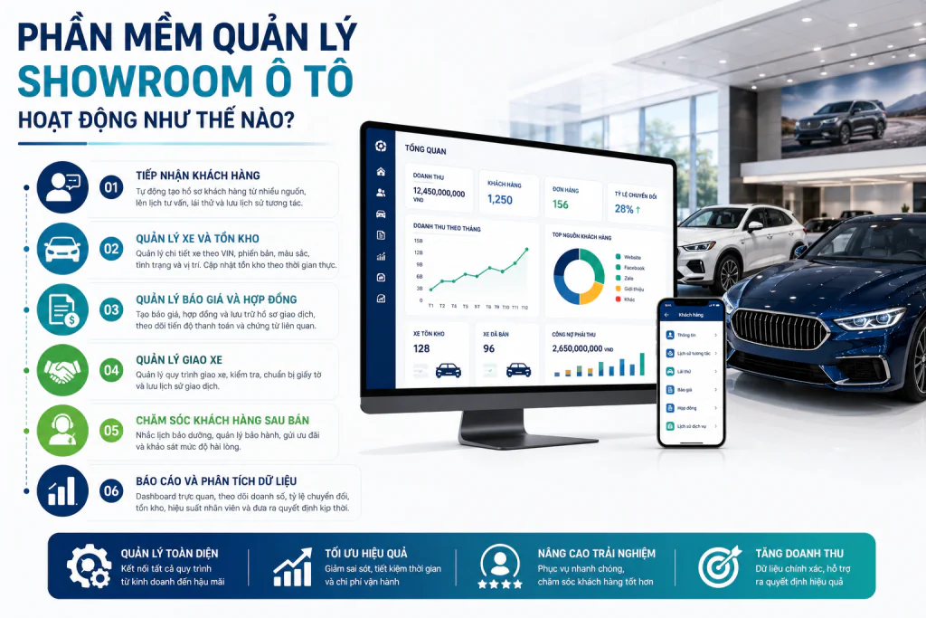 quy trình hoạt động phần mềm quản lý showroom ô tô