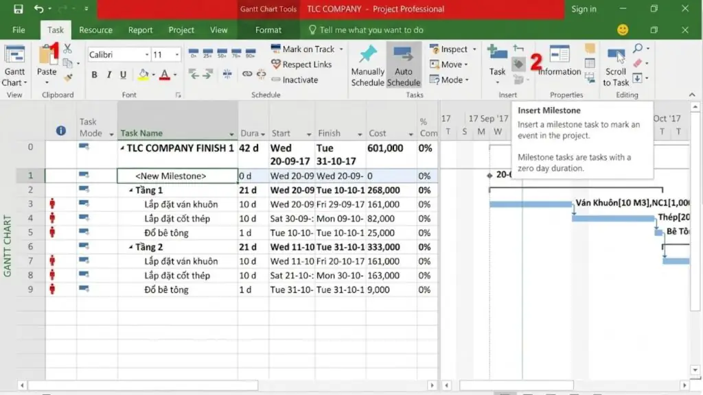 Phần mềm quản lý tiến độ công trình Microsoft Project 