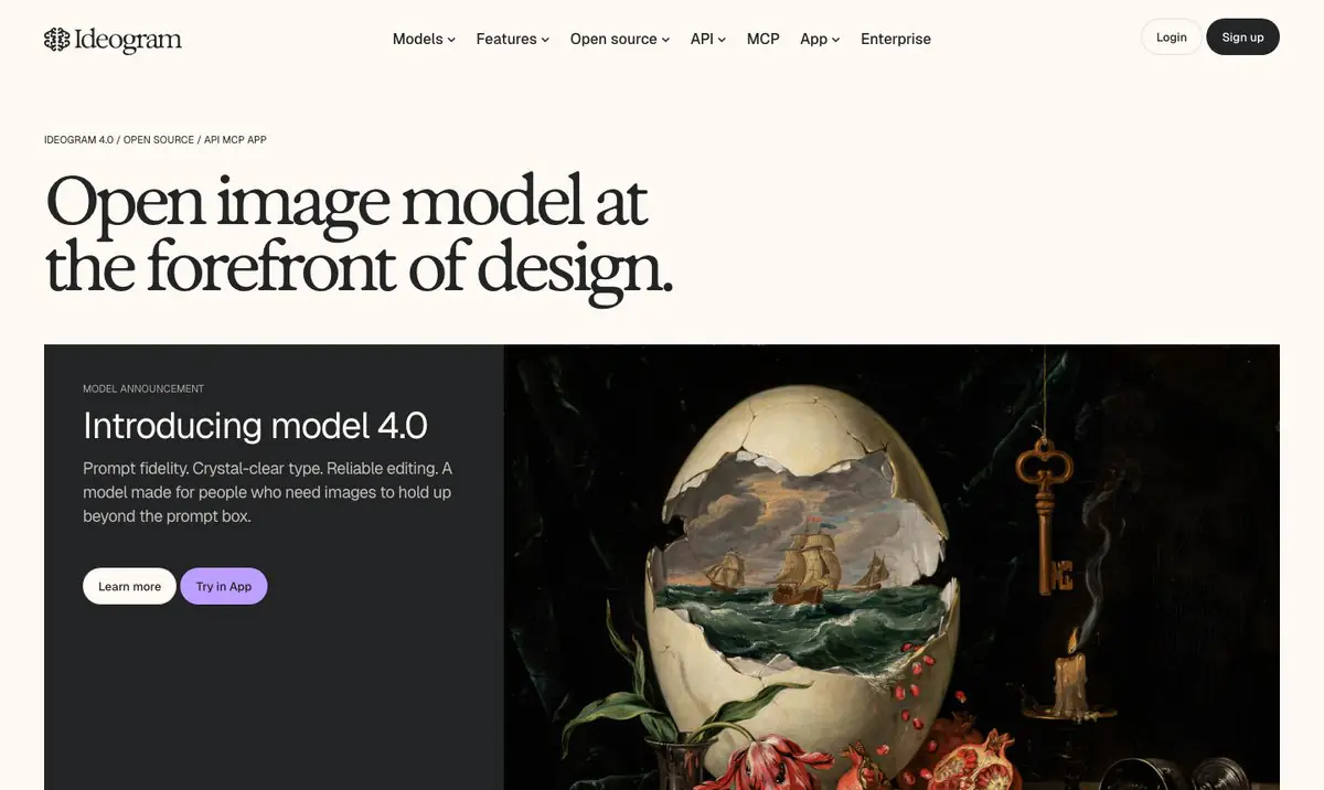 Ideogram homepage introducing model 4.0